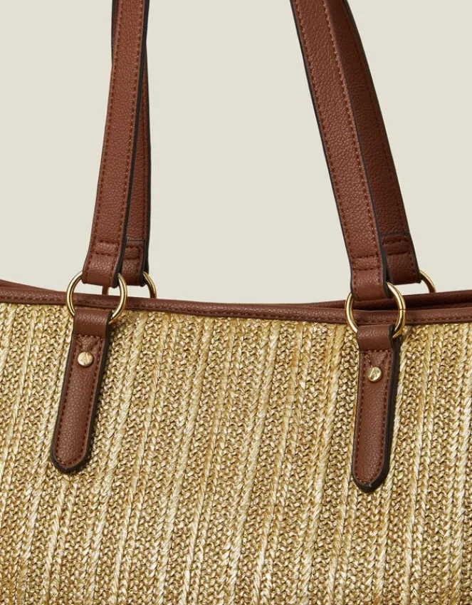 Accessorize Large Metallic Raffia Shopper Bag