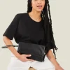 Accessorize Leather Fold-Over Clutch Bag Black