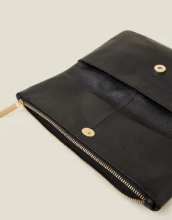 Accessorize Leather Fold-Over Clutch Bag Black