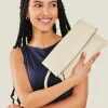 Accessorize Leather Fold-Over Clutch Bag Cream
