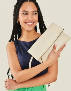 Accessorize Leather Fold-Over Clutch Bag Cream