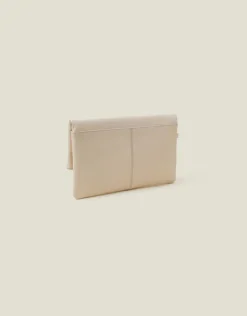 Accessorize Leather Fold-Over Clutch Bag Cream