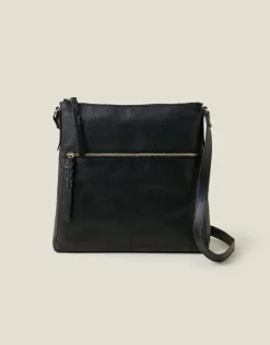 Accessorize Leather Large Messenger Bag Black