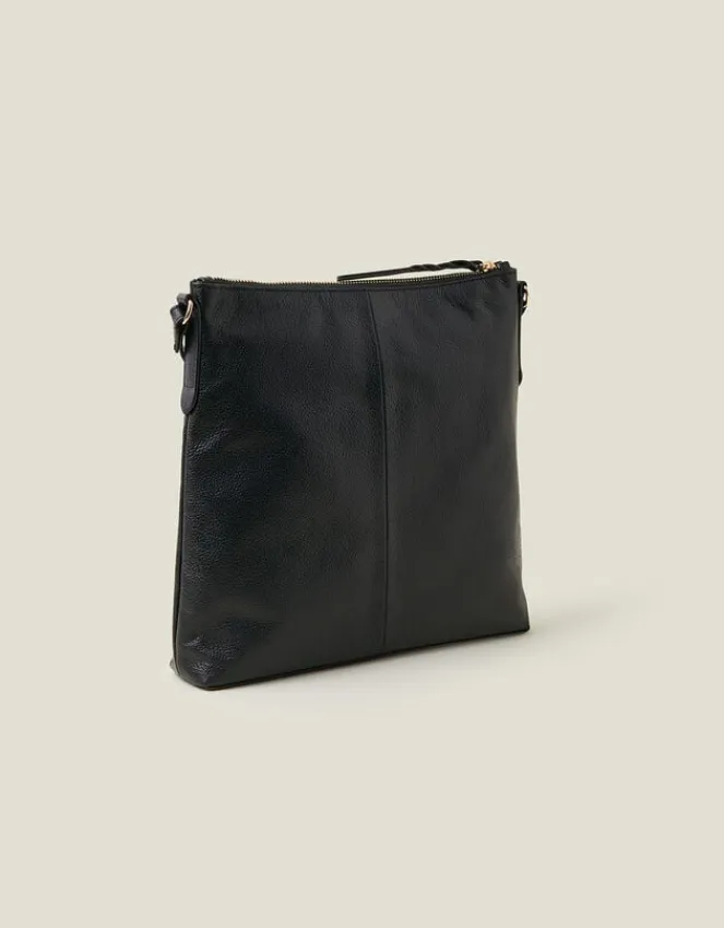 Accessorize Leather Large Messenger Bag Black