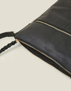 Accessorize Leather Large Messenger Bag Black