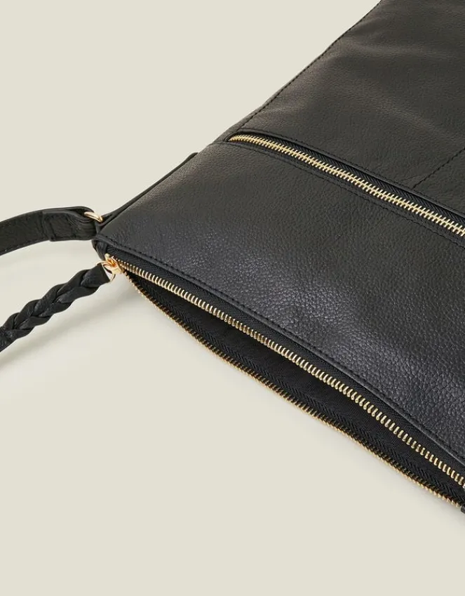 Accessorize Leather Large Messenger Bag Black