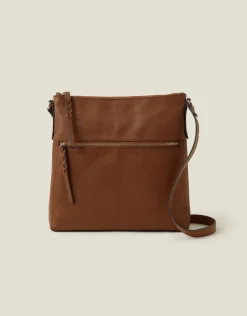 Accessorize Leather Large Messenger Bag Tan