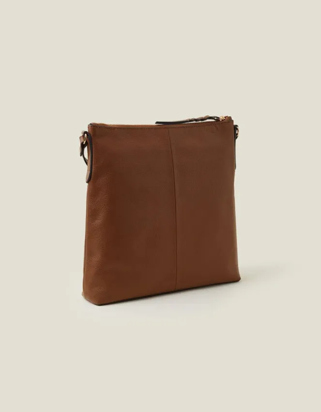 Accessorize Leather Large Messenger Bag Tan