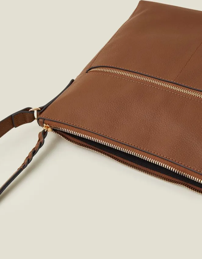 Accessorize Leather Large Messenger Bag Tan