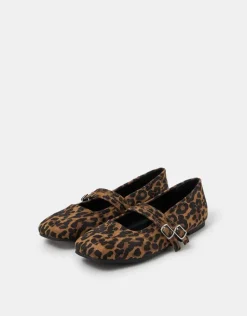 Accessorize Leopard Print Buckle Ballet Flats Leopard