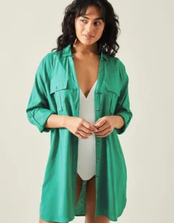 Accessorize Long Sleeve Beach Cover Up Shirt Green