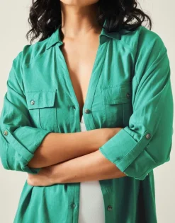 Accessorize Long Sleeve Beach Cover Up Shirt Green