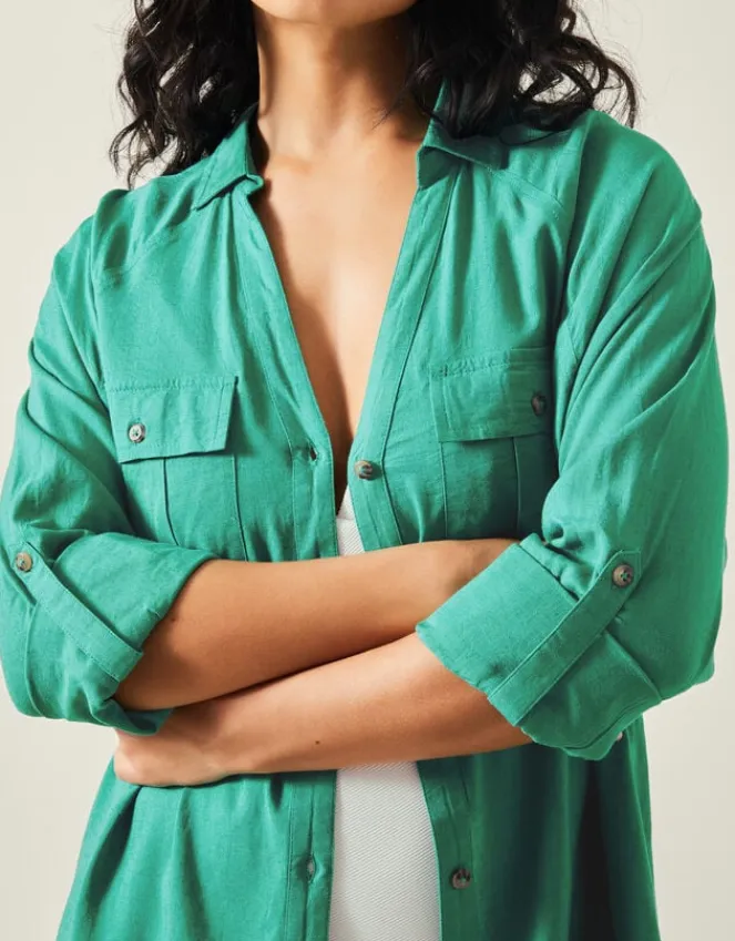 Accessorize Long Sleeve Beach Cover Up Shirt Green