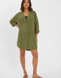 Accessorize Long Sleeve Beach Cover Up Shirt Green