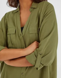 Accessorize Long Sleeve Beach Cover Up Shirt Green