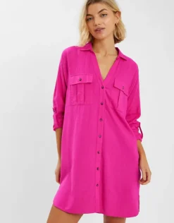 Accessorize Long Sleeve Beach Cover Up Shirt Pink