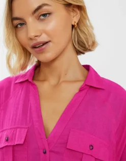 Accessorize Long Sleeve Beach Cover Up Shirt Pink