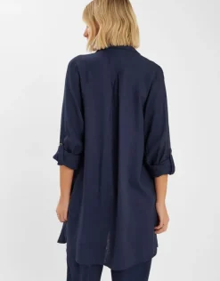 Accessorize Long Sleeve Beach Cover Up Shirt Blue