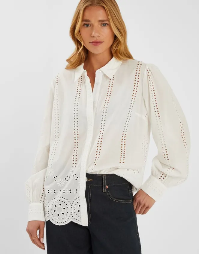 Accessorize Long Sleeve Broderie Shirt White