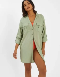 Accessorize Long Sleeve Shirt Beach Cover-Up Green