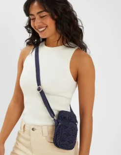 Accessorize Macrame Phone Bag Blue