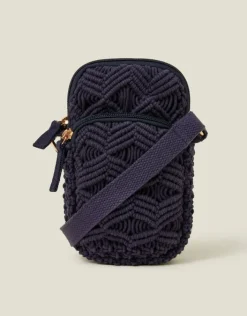 Accessorize Macrame Phone Bag Blue