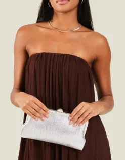 Accessorize Metallic Clutch Bag Silver