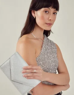 Accessorize Metallic Envelope Clutch Bag Silver