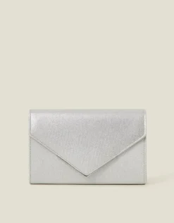Accessorize Metallic Envelope Clutch Bag Silver