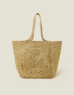Accessorize Metallic Jute Beach Bag Gold