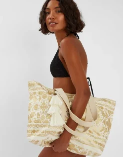 Accessorize Metallic Print Canvas Beach Bag