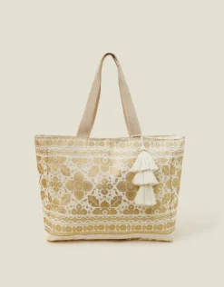 Accessorize Metallic Print Canvas Beach Bag