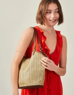 Accessorize Metallic Raffia Shopper Bag
