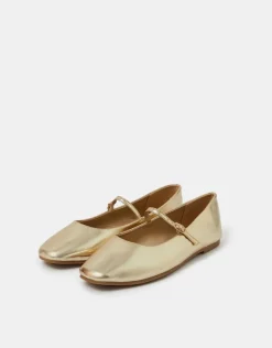 Accessorize Metallic Strap Ballet Flats Gold
