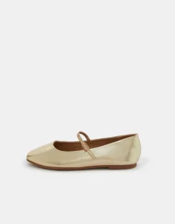 Accessorize Metallic Strap Ballet Flats Gold