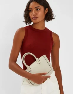 Accessorize Mini Woven Faux Leather Handbag Cream