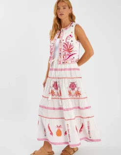 Accessorize Mirror & Palm Embroidered Maxi Skirt White