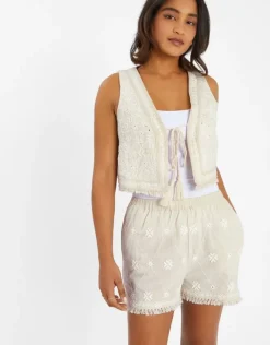 Accessorize Mirror Embroidered Waistcoat Ivory