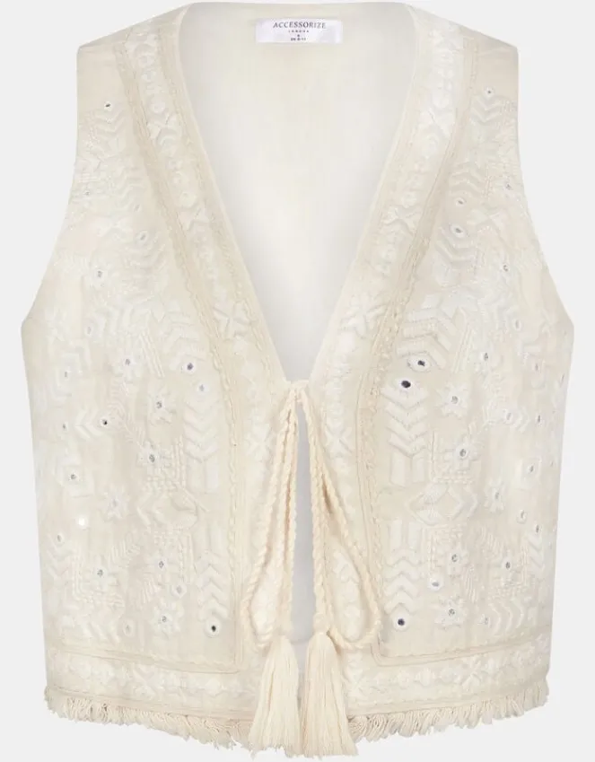 Accessorize Mirror Embroidered Waistcoat Ivory