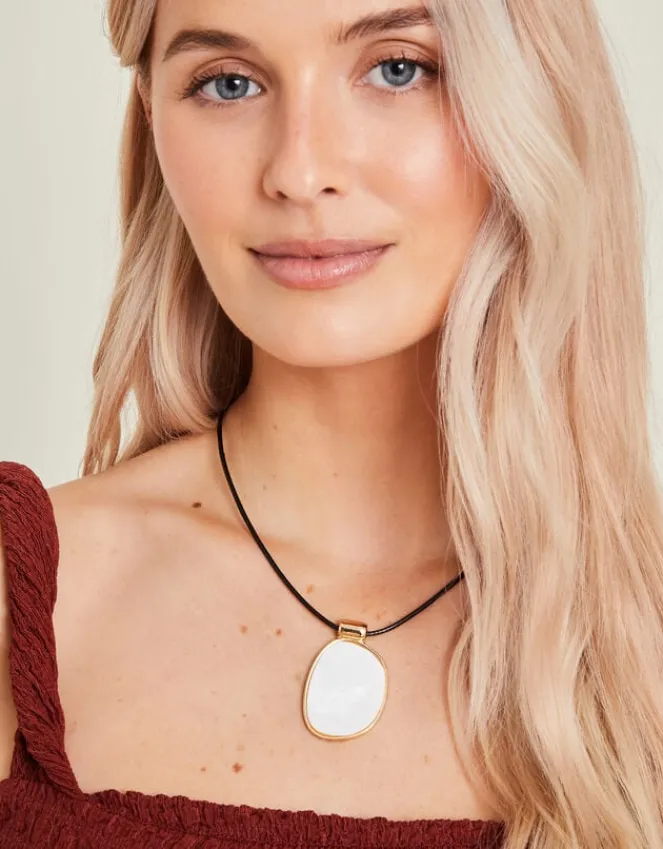 Accessorize Mother Of Pearl Pendant Cord Necklace