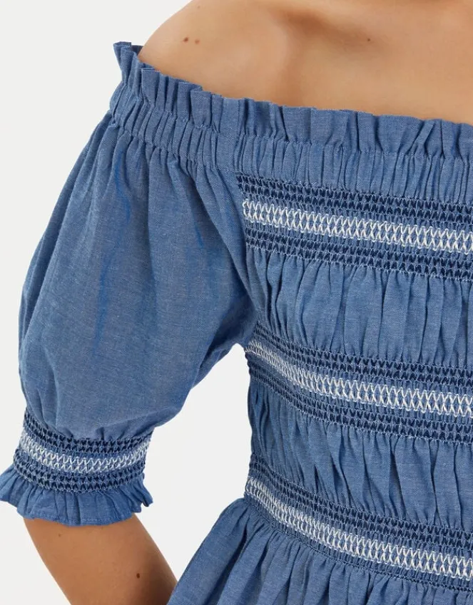 Accessorize Off-The-Shoulder Smocked Top Blue