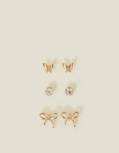 Accessorize 3-Pack Butterfly Bow Stud Earrings