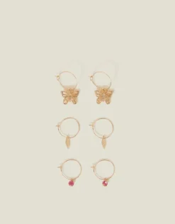 Accessorize 3-Pack Butterfly Leaf Huggie Hoop Earrings Pink