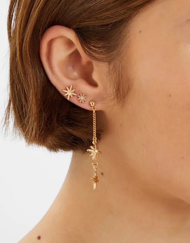Accessorize 6-Pack Celestial Chain Stud and Hoop Earrings Gold