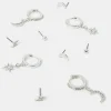 Accessorize 5-Pack Celestial Diamante Stud and Hoop Earrings Silver