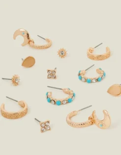 Accessorize 6-Pack Celestial Stud and Hoop Earrings Gold