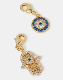 Accessorize 2-Pack 14ct Gold-Plated Evil Eye & Hamsa Hand Charms