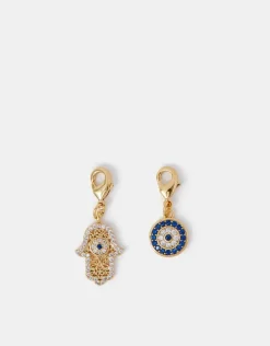 Accessorize 2-Pack 14ct Gold-Plated Evil Eye & Hamsa Hand Charms