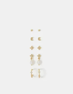Accessorize 5-Pack 14ct Gold-Plated Pearl Stud & Hoop Earrings