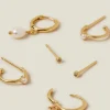 Accessorize 3-Pack 14ct Gold-Plated Pearl and Stud Hoop Earrings